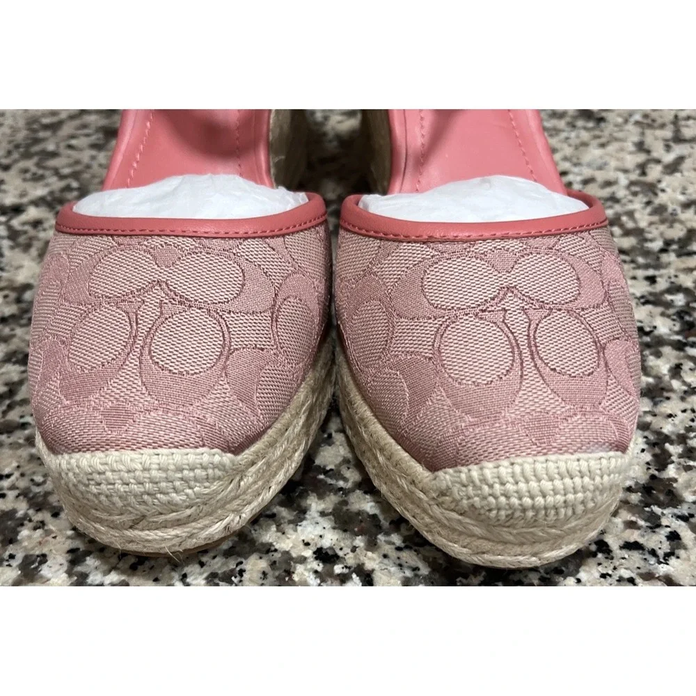 NEW Coach Raine Espadrille Signature Jacquard Pink Wedge Heel Strap Size 10